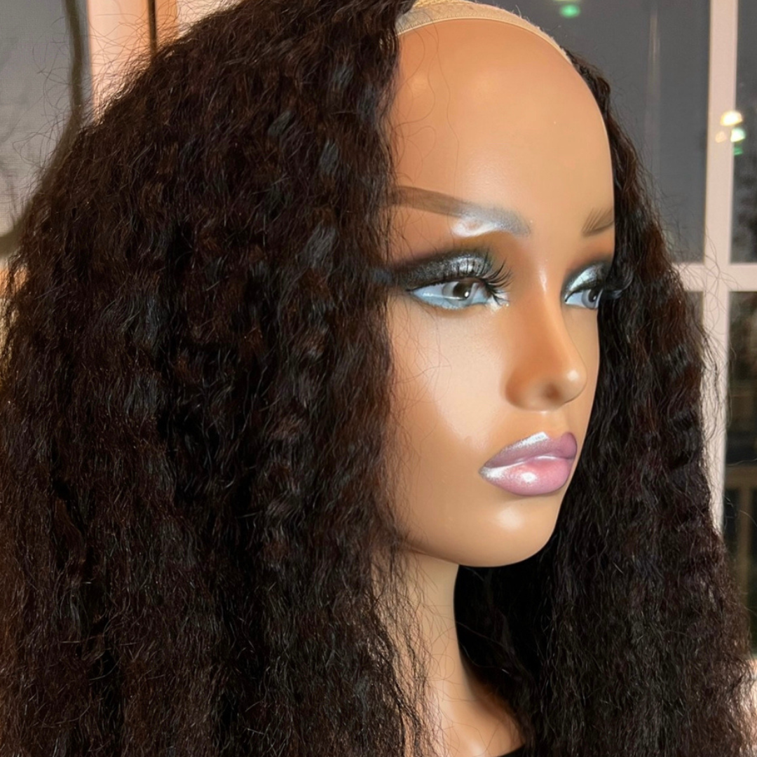 Simone: V-Part Wig Glueless Wig, Kinky Straight, 100% Virgin Hair Wig